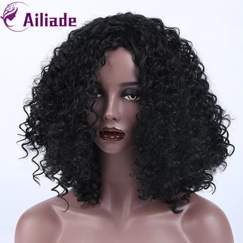 

AILIADE Fashion Synthetic Afro Kinky Curly Loose Bouncy Wigs Middle Part Heat Resistant Black Color For Women Daily/Party
