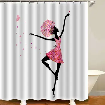 

V 3D Digital Printing Romantic Girl Shower Curtain Fabric Bathroom Decoration With 12 Hooks Set Shower Curtain 180*180cm