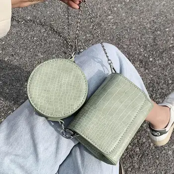 

2 bag Crocodile pattern Square Crossbody bag 2020 New High quality Leather Women's Designer Handbag Chain Shoulder Messenger Bag
