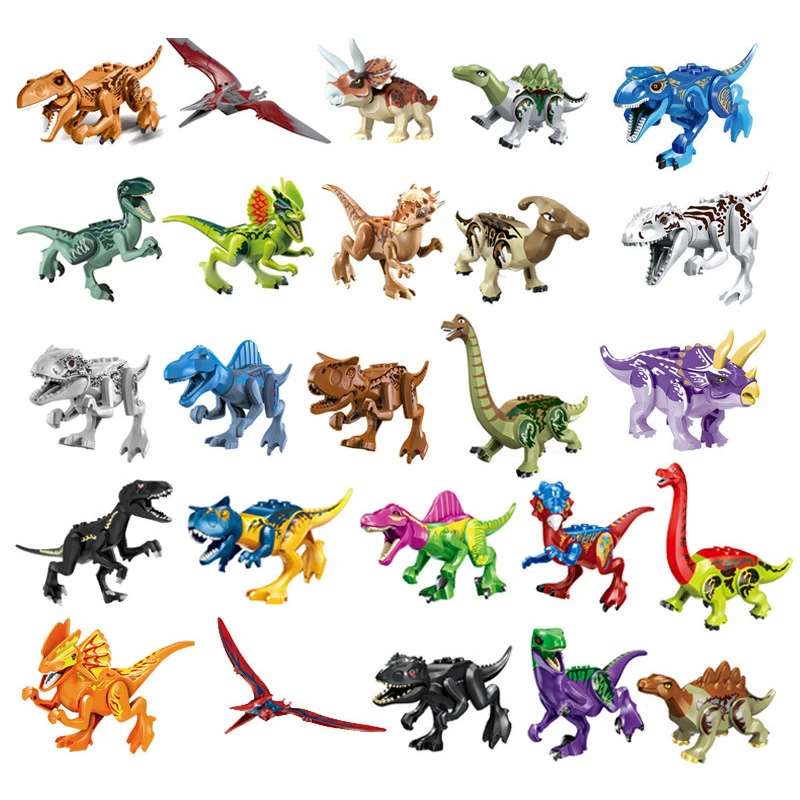 Figure Bricks Toys Assembles World-Building-Blocks Triceratops Jurassic Dinosaur T-Rex