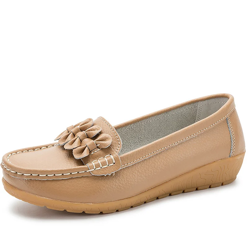 Beige Женская обувь на плоской подошве, большие размеры 43-44, модная удобная женская обувь без шнуровки с бантиком-бабочкой, однотонная женская кожаная обувь из термопластичной резины - Цвет: Beige