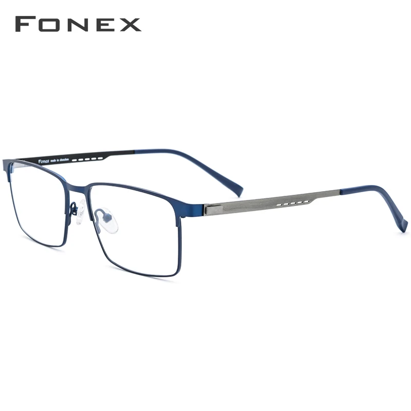 Очки по рецепту из FONEX сплава, полная оправа, квадратные очки для близорукости, оправа для мужчин, оптические очки без винтов, очки для мужчин 8841 - Цвет оправы: Синий