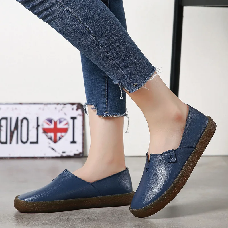 

2019 Summer New Style Genuine Leather Moccosins Flat Wear-Resistant Mom Shoes Simple Fashion WOMEN'S Shoes Large Size