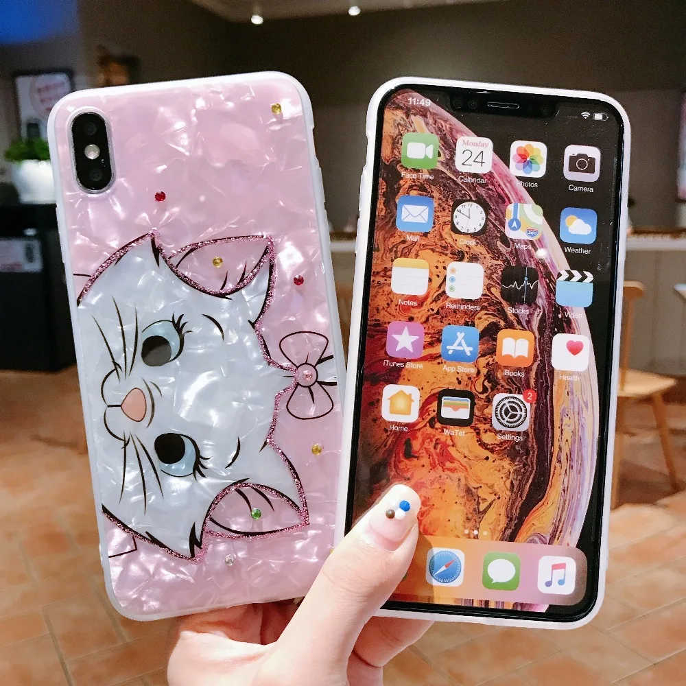 Чехол для телефона с милым мультяшным бриллиантом Marie Cat для iphone 11Pro XS MAX 6 6S 7 8 plus X XR 10 11Pro MAX розовый мягкий силиконовый чехол