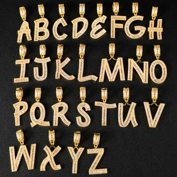

D&Z New A-Z Name Baguette Letters Pendant Hip Hop Pendant Chain Gold Silver Color Bling Zirconia Men's Hip Hop Pendant Jewelry