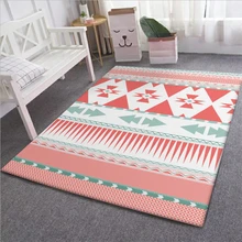 Carpets for Living Room Ethnic Style Pink Geometric Pattern Crystal Velvet Thickening Area Rug for Bedroom Polyester
