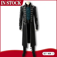 DMC 5 Вергилий возраст косплей костюм кожаная куртка для взрослых мужчин Хэллоуин Карнавал длинное пальто брюки Опора наряд на заказ