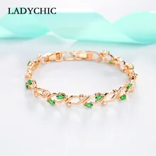 LADYCHIC, новинка, зеленый и прозрачный кубический цирконий, браслеты для женщин, модный полый Кристальный браслет, свадебные ювелирные изделия LB1020