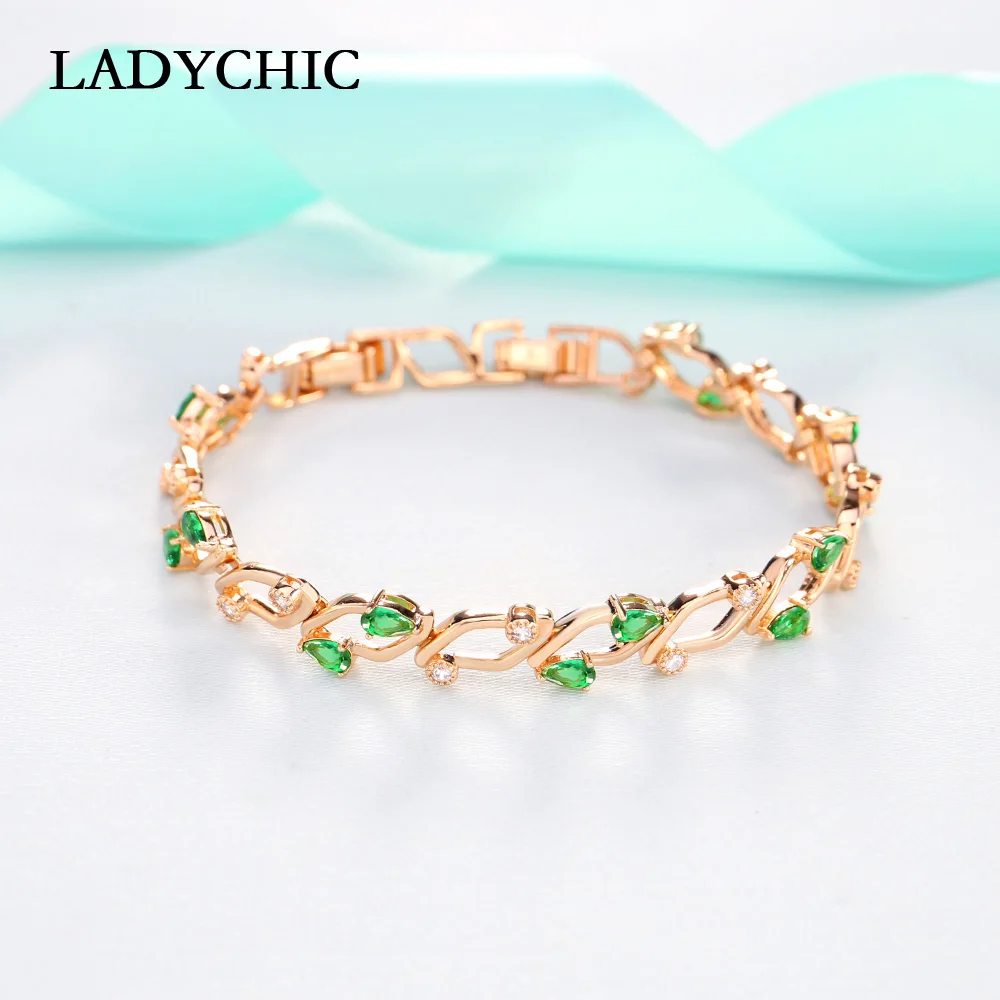 LADYCHIC новинка 2020 зеленый и прозрачный кубический цирконий браслеты для женщин