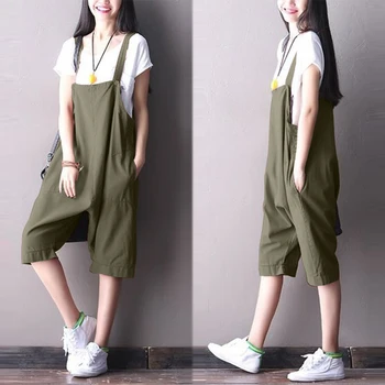 

Plus Size ZANZEA Women Jumpsuits Summer Overalls Casual Loose Rompers Solid Female Streetwear Pants Cotton Linen Playsuits