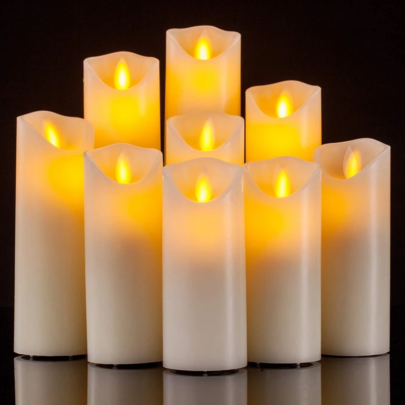 

Flameless Candles Battery Operated Candles 4 Inch 5 Inch 6 Inch 7 Inch 8 Inch 9 Inch Set Of 9 Ivory Real Wax Pillar LED Candles