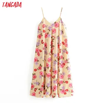 

Tangada fashion women flowers print maxi dress strap adjust sleeveless ladies vintage tank dress vestidos 3H383