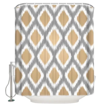 

2020 New Abstract Geometric Pattern Bathroom Shower Curtain Waterproof Polyester Fabric Shower Curtains &12 Hooks