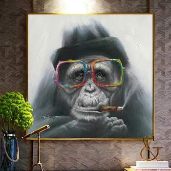 

Nordic Monkey Gorilla Smoking Abstract Oil Painting Canvas Posters Prints Scandinavian Cuadros Wall Art Picture for Living Room