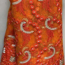 Последние оранжевые африканские кружевные ткани вышитые африканские французские кружевные ткани дешевые африканские Французские тюлевые кружевные ткани HLL4590