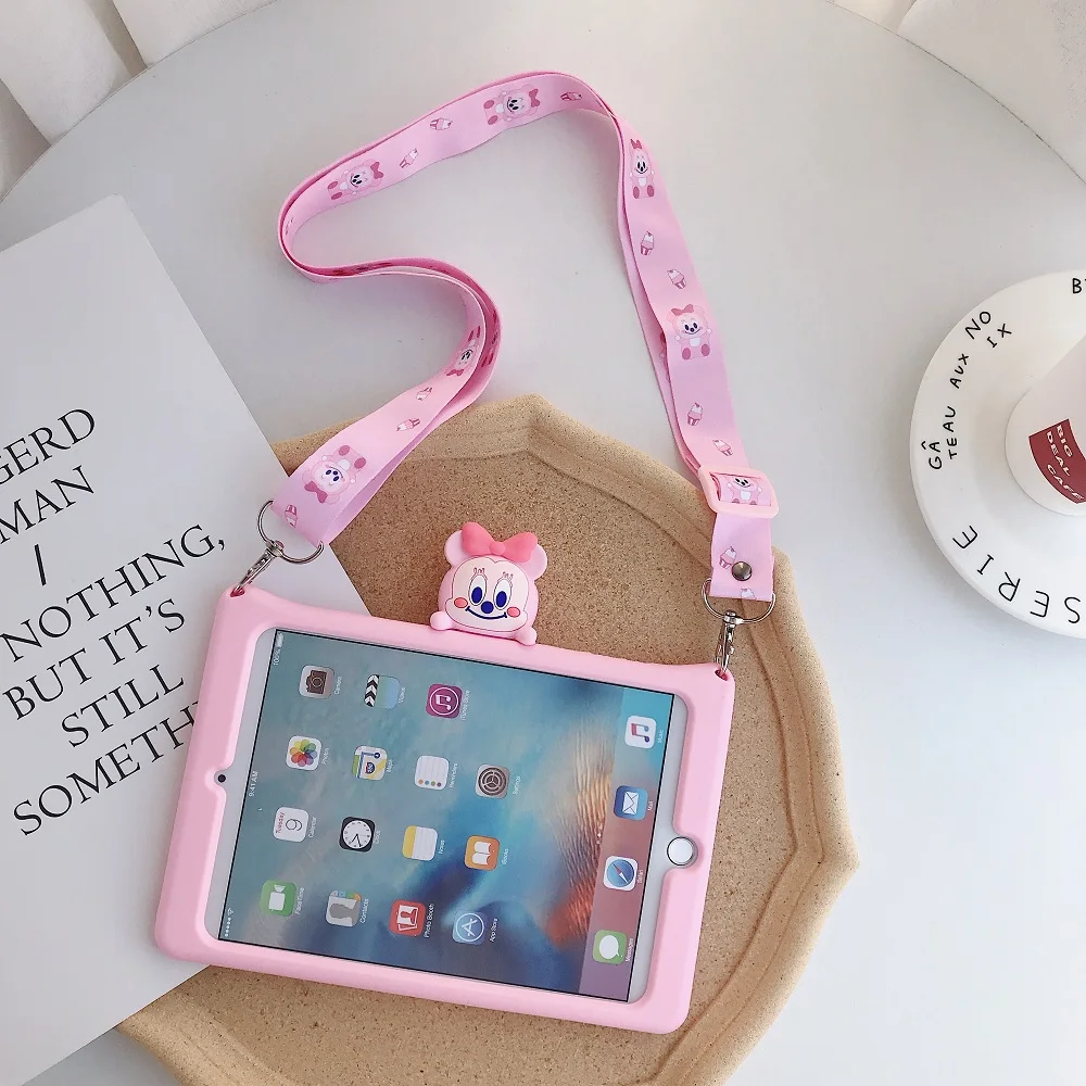 Чехол для планшета для IPad 5 Air 1 9,7 дюймов, детский мультяшный противоударный безопасный силиконовый чехол-подставка с плечевым ремнем, оболочка Funda+ ручка