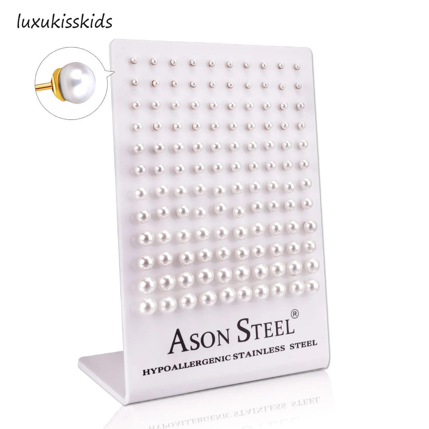 

LUXUKISSKIDS 60paris/lot Fake Pearl Small Stud Earrings Set Stainless Steel Screw Plug Earring For Women Kids Girl Men