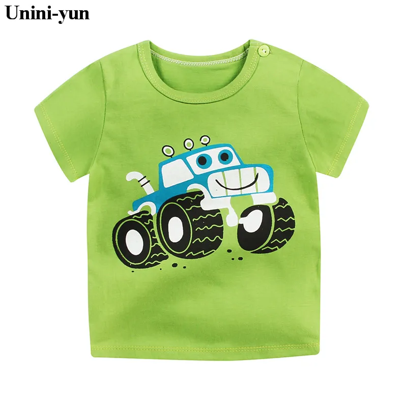 Одежда для маленьких мальчиков и девочек, футболка для маленьких футболки для мальчиков футболки Детская Блузка Футболка с котом Детская летняя одежда 12M-6 лет Unini Юн бренд - Цвет: Зеленый