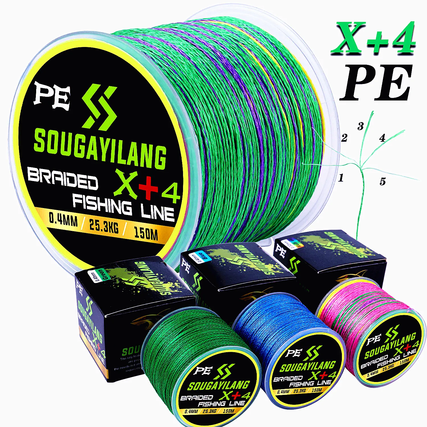 Sougayilang New 4 Strands PE Fishing Line Raid Fishing Line 150M Mini