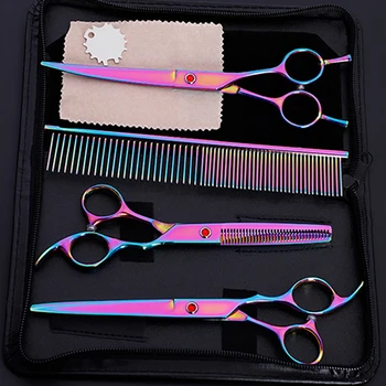 

1Set Dogs Grooming Hair Cutting Scissor Set Pet Hair Cut Colorful Scissors Clippers Flat Tooth Cut Pets Beauty Tools Set Kit