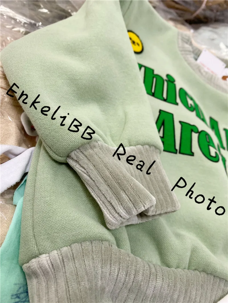 EnkeliBB/милые флисовые зимние зеленые свитшоты; красивые модные топы для маленьких мальчиков и девочек; Bebe De Pi*; детские топы с буквенным принтом
