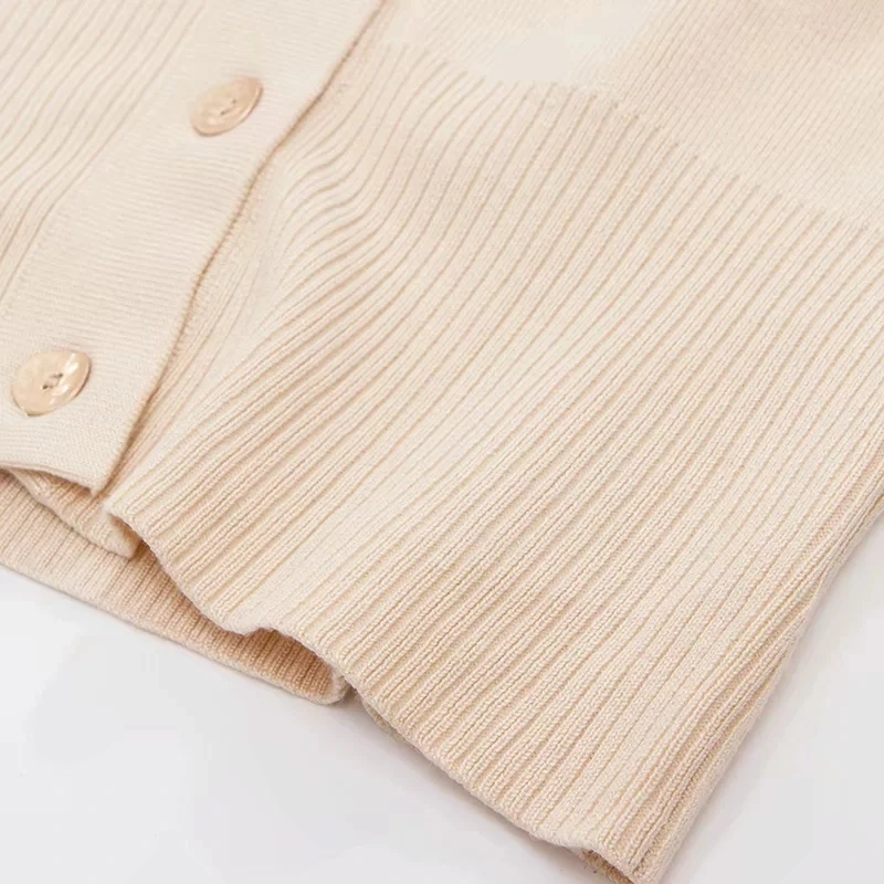 Women Spread Collar Buttons Knit Cardigan with Width Rib Waist Sweater Crop Knit Top
