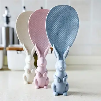 

Creative Kitchenware Rice Spoon Not Sticky Rice Spoon Wheat Straw Can Stand Multi-Color Tableware Long ear rabbit standing rice