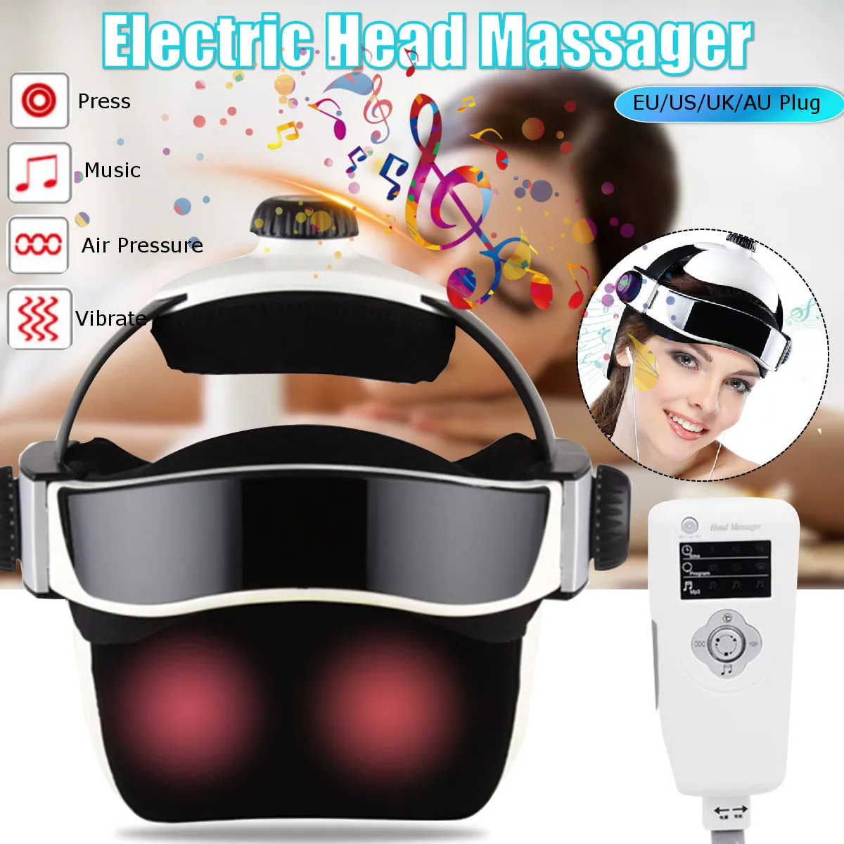

Electric Heating Neck Head Massage Helmet Air Pressure Vibration Therapy Massager Music Muscle Stimulator Health Care