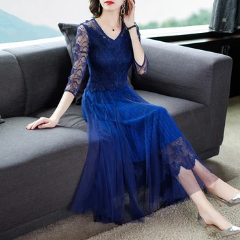 

COIGARSAM Women dress New Spring Summer Mesh Dresses Purple Blue 8852