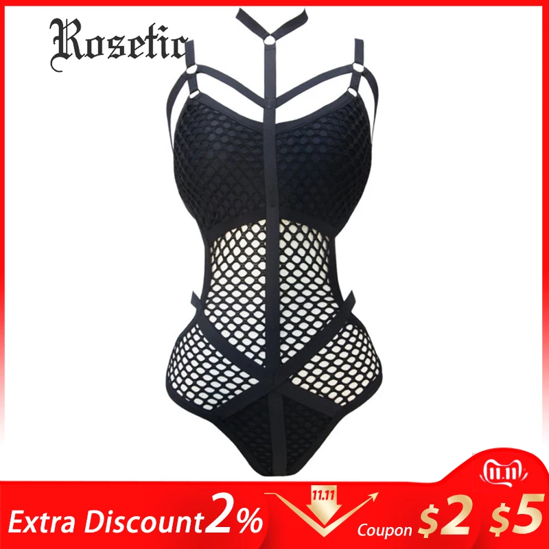 Готический женский черный прозрачный вязаный сетчатый сексуальный купальник