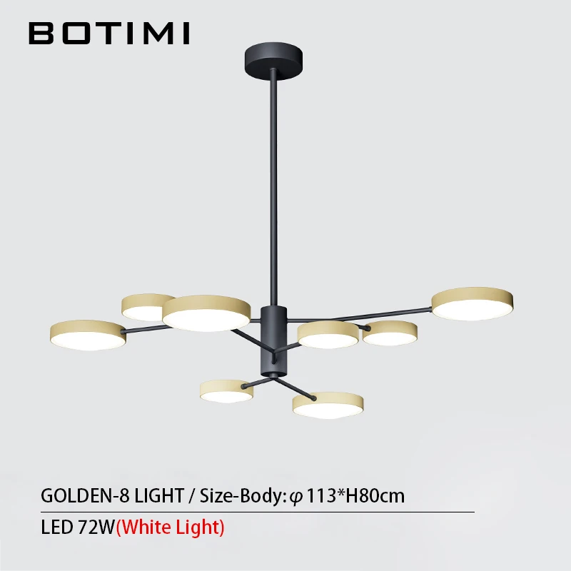 BOTIMI современная люстра в форме дерева, 220 В, для фойе, черная лампа для столовой, металлические люстры для спальни, креативный дизайн, Подвесная лампа - Цвет абажура: 8 Light-Gold