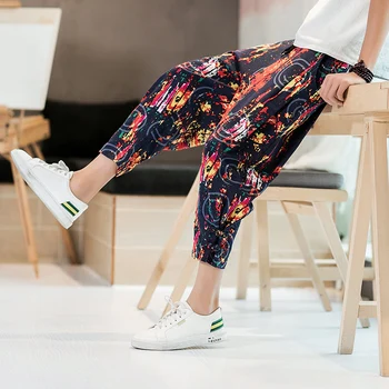 

2019 Brand clothing Men autumn Loose printing linen Casual pants/Male High quality cotton linen Haroun pants Trousers S-5XL