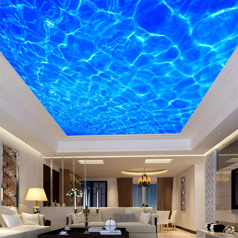 

Dropship Custom Large Ceiling Murals Modern Simple Blue Water Wave Photo Wallpaper Theme Hotel Ceiling Mural Papel De Parede