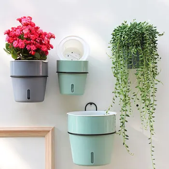 

Plant Pot Cover Indoor Plastic Rattan Flower Cover Round Modern Decor Planter with Hook and Bracket WXV Sale