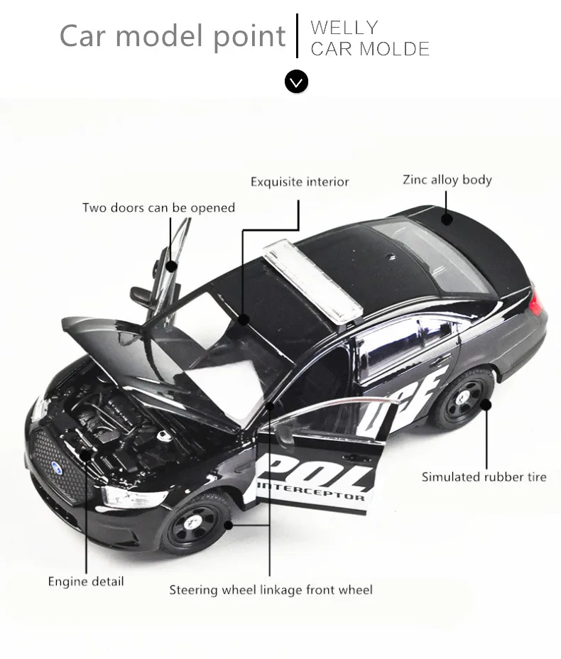 WELLY 1:24 Ford Полицейская машина, модель автомобиля из сплава, модель автомобиля, украшение автомобиля, коллекция подарков, игрушка для литья под давлением, модель для мальчика