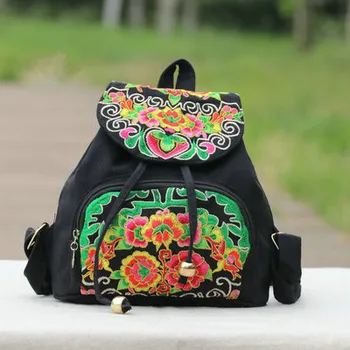 

Fashion national embroidery women small shopping backpacks!Hot floral prints lady Casual Hasp backrack All-match canvas backruck