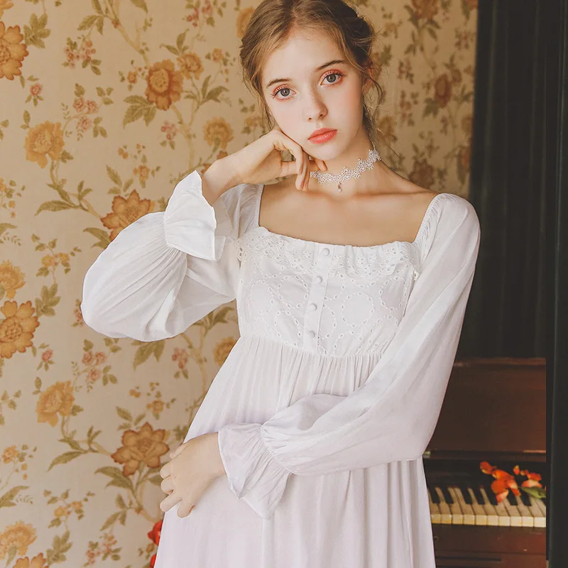 Nightgowns Long Sleeve Autumn Sleepwear Embroidered Viscose Nightwear Women Nightshirts For Women Nightgown Aestheticism