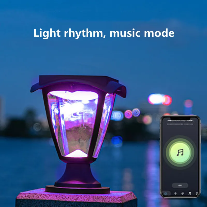 스마트 앱 제어 태양열 LED 조명, 야외 기둥 조명, 헤드 램프 장식, 홈 게이트 기둥, 벽, 빌라 안뜰 램프