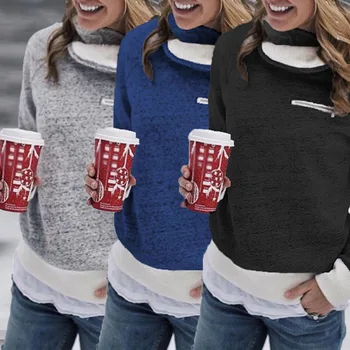 

Hot Sale 2020 nian Autumn and Winter Fashion Turtleneck Zip Long Sleeve Ladies Blouse Plush Sweater 100211