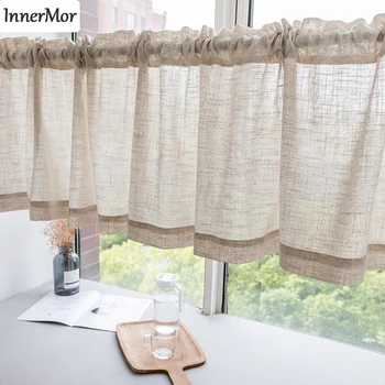 

Innermor Cotton Linen Half Curtain for Window Half Transparent Tulle Short door Curtain for bar Home Decor Solid Half Curtain