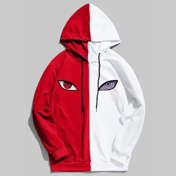 

2019 New Double Color Splice Winter Anime Naruto Eye Print Hoodies Pullover Sweatshirt Harajuku Hip Hop Hoody Thin Clothing
