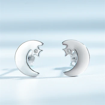 

DY 925 Sterling Silver Earring Sweet Pretty Moon Star Simple Lively Small Stud Earring Gift For Kids Girls Trendy Fine Jewelry