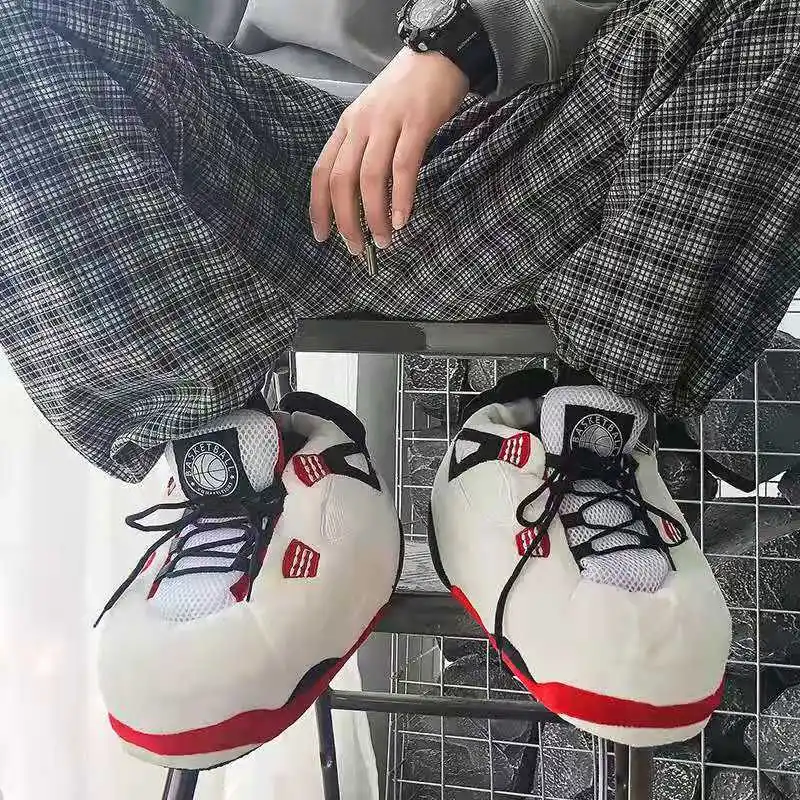 Sneaker Slippers plush "Blk/Red/Gry" Jordan 4's Inspired |  eBay