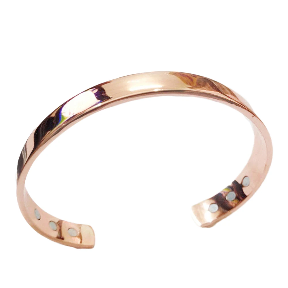 Pure Copper Magnet Energy Health Open Bangle Plated Rose Gold Color Simple Bracelet Healthy Healing Bracelet Jewelry Gift Bangle Bracelet Magnetic Bracelet
