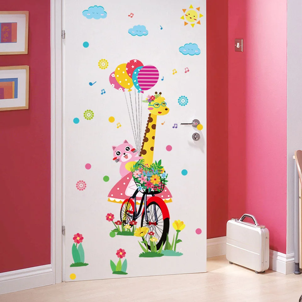 Большой жираф кролик воздушный шар наклейки на стену для детской комнаты для маленьких девочек комнаты для спальни Настенная Наклейка с животными украшение детской комнаты