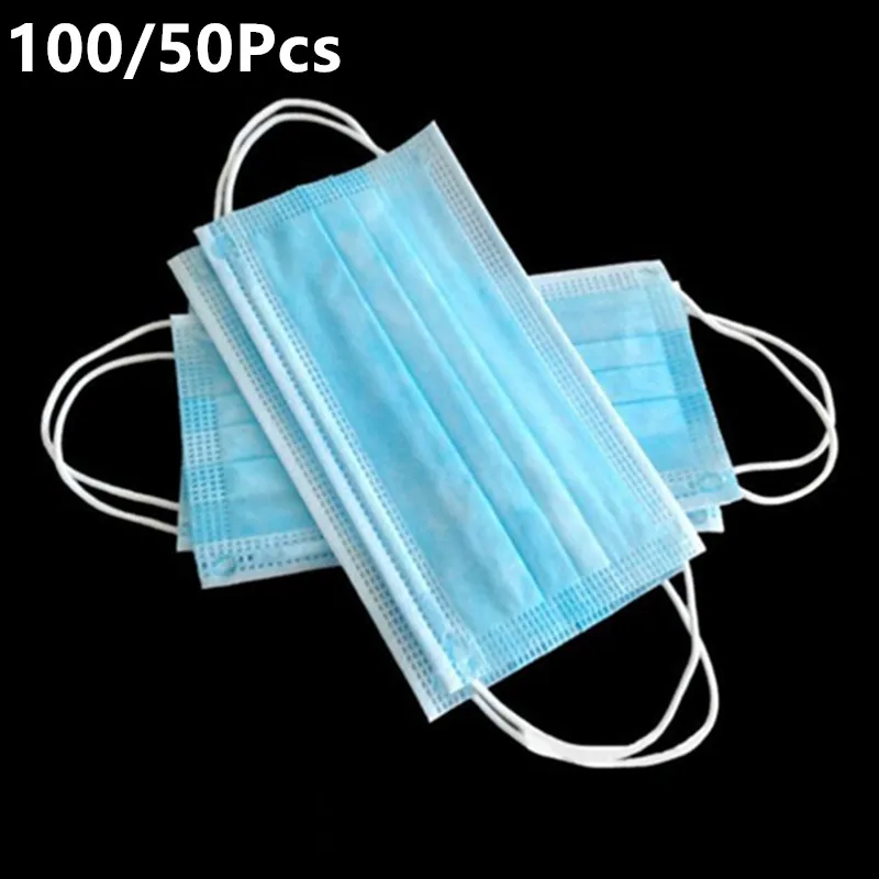 

50/100pcs Disposable mask prevent mask 3 layer NonWoven Health protection maldehyde smell mask