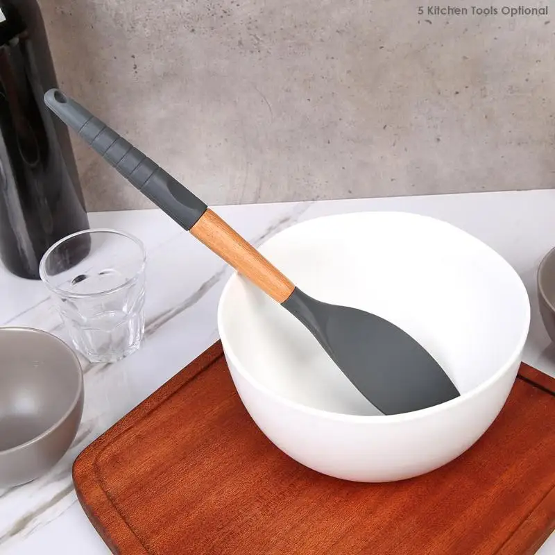 1 шт. силиконовая кухонная утварь с ручки из бука ложка лопатка ложка для макарон венчик шумовка для домашнего приготовления выпечка, барбекю
