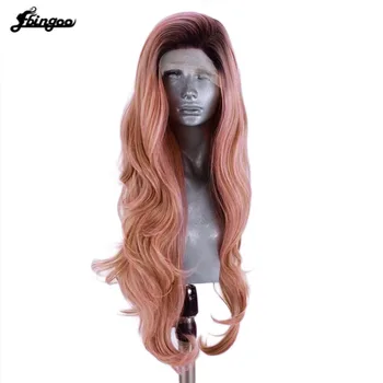 

【Ebingoo】Synthetic Lace Front Wig For Women 26 Inch Wavy Wigs Fake Hair Extension Heat Resistant Pink Cosplay Wig