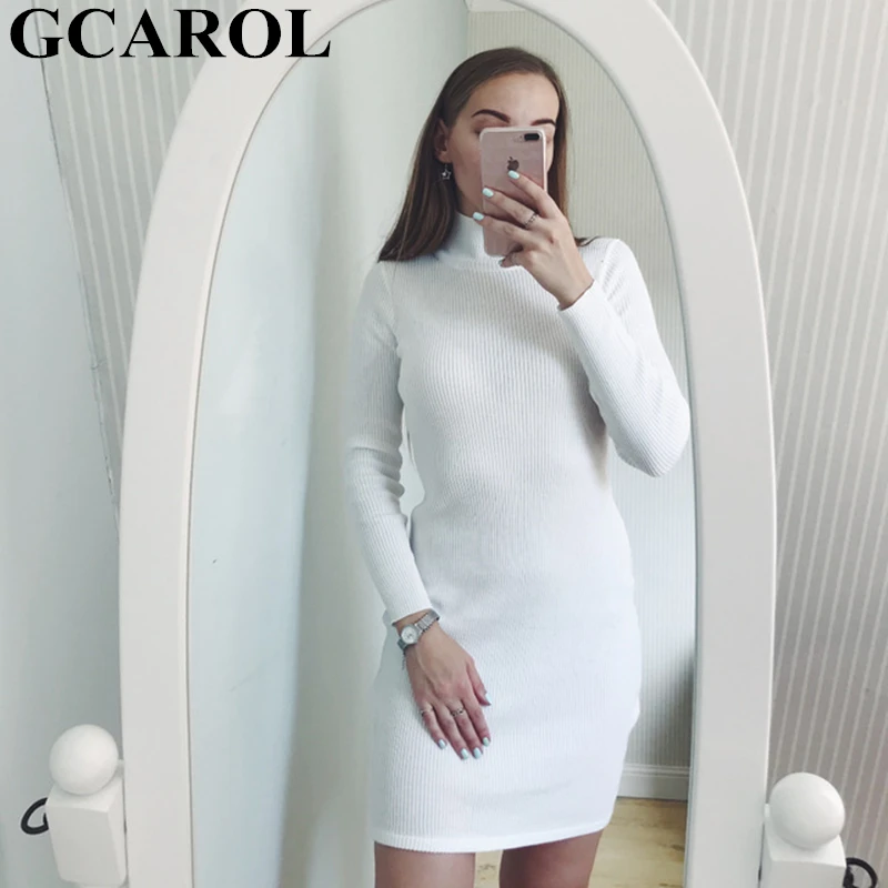 Женское облегающее эластичное платье GCAROL базовое вязаное выше колен 6 цветов на