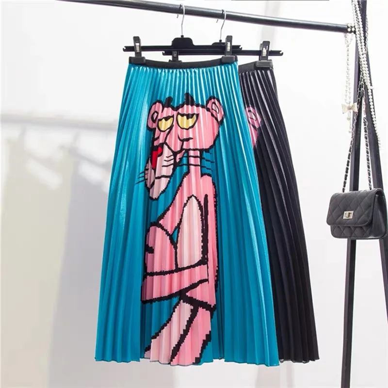 LAUZUOLA, модная новинка, летняя женская плиссированная юбка, принт с героями мультфильмов, высокая уличная имперская Талия, эластичные качественные юбки до середины икры